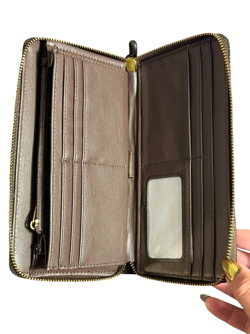 NWT Steve Madden Bzippy Patchwork Zip-Around Wallet Brown/Multi